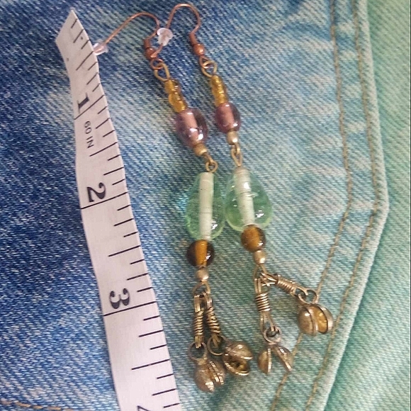 ❤ Artisan Glass Gyspy Duster 4" long Brass Bronze Earrings - Picture 2 of 4